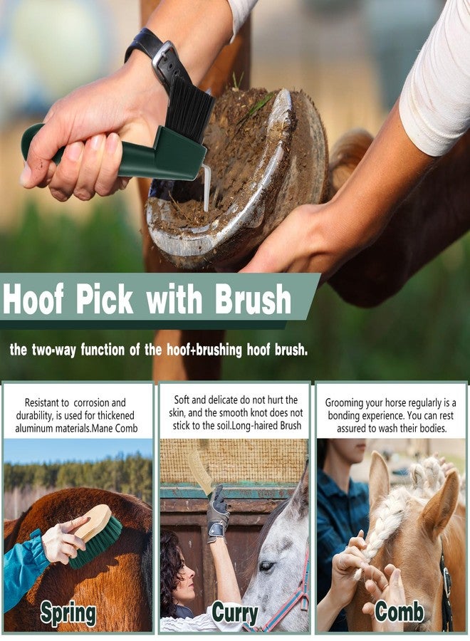 Abbylike 12 Pieces Horse Grooming Kit Racing Festival Tack Room Supplies Horse Brush Sets Equine Care Cleaning Kit Shedding Grooming Massaging Tools (Khaki and Green) - Image 5